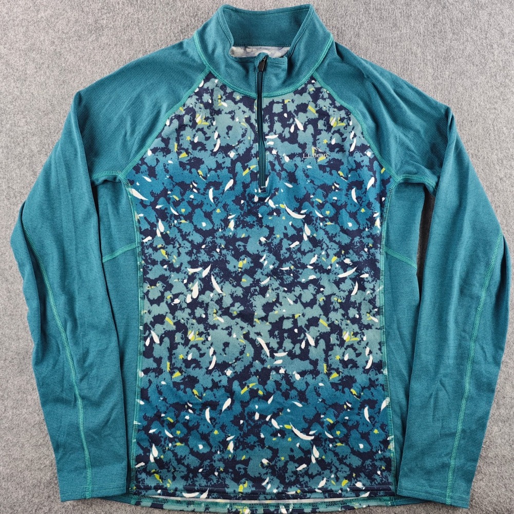 LL Bean Boundless Performance Quarter Zip Womens Medium Teal Floral Pullover
